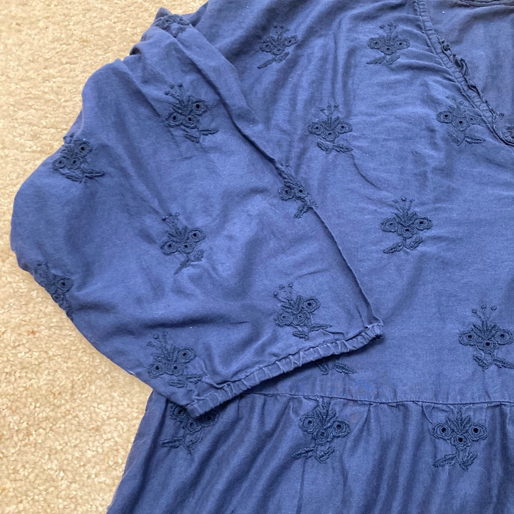 J. Jill Embroidered Eyelet V-Neck Blouse, Top, Navy Blue, Floral, Women’s, Large - Picture 4 of 7
